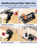 Tiny But Mighty Mini Drill Press Vise With Rubber Soft Jaws Aluminum Precision Clamp 0 To 2.48 Inch Range, Edge Mount C-Clamp