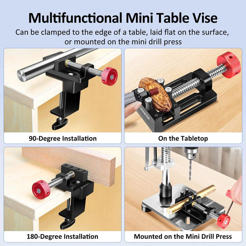 Tiny But Mighty Mini Drill Press Vise With Rubber Soft Jaws Aluminum Precision Clamp 0 To 2.48 Inch Range, Edge Mount C-Clamp