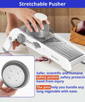 Heshecin 24-in-1 mandoline slicer with waffle fry blade; white adjustable kitchen slicer with removable insert