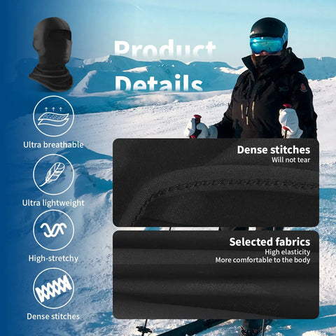 All Season Balaclava Face Mask For Men And Women With UPF 50 Plus UV Protection, featuring dense stitches and fabric details