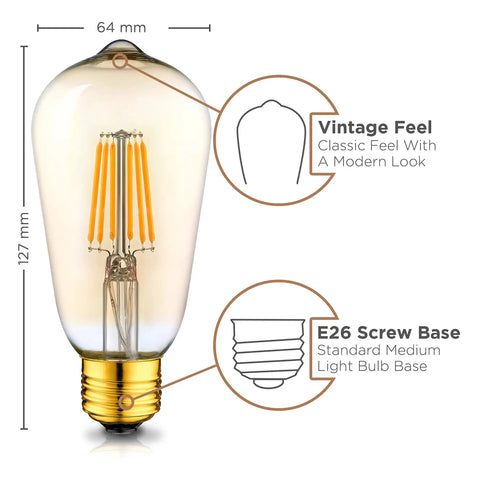 Vintage Edison Led Bulbs 4 Pack Dimmable 2200K Amber Glass ST58 E26 E27 Base 40W Equiv Warm Vintage Glow For Chandeliers, Features