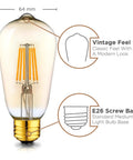 Image of Vintage LED Edison Bulbs Set Six Pack 6W Dimmable Cozy Warm Amber Glass 2200K Replace 60W E26 E27 Base ST58