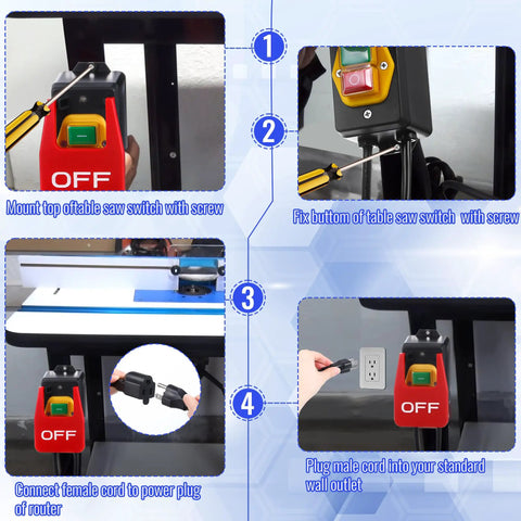 Installation steps for Single Phase On Off Switch With Large Stop Sign Paddle, 120V Router Table Switch For Fast Power Off, Hands Free Safety