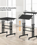 Rolling Standing Desk On Wheels With Height Adjustment Mobile Sit Stand Computer Desk For Home Office Portable Standing Table