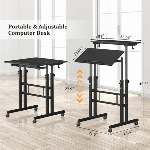 Rolling Standing Desk On Wheels With Height Adjustment Mobile Sit Stand Computer Desk For Home Office Portable Standing Table