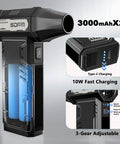 Cordless Air Duster Turbo Power 180,000 RPM With Brushless Motor, 3 Gear Adjustable Speed And Nozzle Kit, focus on battery