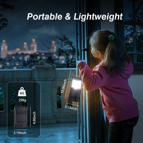 Child holding Hand Crank Solar Camping Lantern With 3000mAh Battery, Ultra Bright LED Torch, USB Rechargeable, night scene view