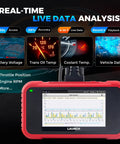 CRP129E V2 Elite OBD2 Scanner Diagnostic Tool displaying real-time data analysis with graphs on a red-framed screen.