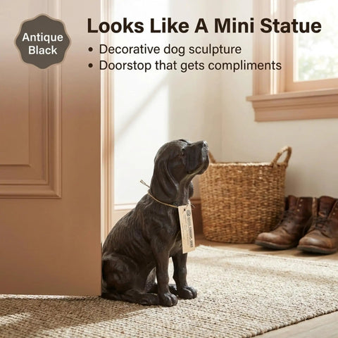 Hand Crafted Cast Iron Dog Door Stopper Antique Black Finish Sturdy 4 Lb Statue Sculpture For Home Office Garden