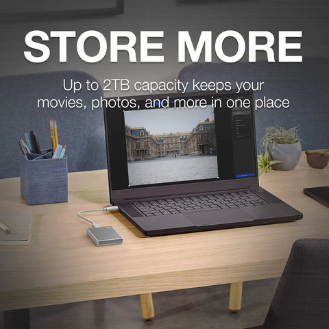 2TB External Portable SSD With USB 3.0 Speeds Up To 1030 MB Per Second, Lightweight Textured Shell For On The Go, Includes 6 Months Mylio Photo Plus And 6 Months Dropbox Backup Plan And Rescue Services, Ideal For Quick Backups Photo And Video Streaming