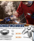 3D Flower Welding Practice Kit Newbie Friendly With 10 Piece Carbon Steel Set for TIG MIG ARC Gas Welding shown with tools and sculpture parts
