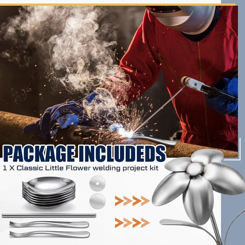 3D Flower Welding Practice Kit Newbie Friendly With 10 Piece Carbon Steel Set for TIG MIG ARC Gas Welding shown with tools and sculpture parts