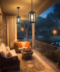 Top Shelf Build And 11 Inch Black Outdoor Pendant Light Comes Loaded With Smart Dusk To Dawn Sensor serving as stylish porch lighting.
