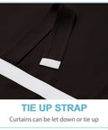 Sightlight French Door Curtains For Privacy And Thermal Insulation, Easy One Minute Install With Adhesive Straps, No Drill Required, 12 Inch By 69 Inch Brown One Panel showing tie-up strap detail.