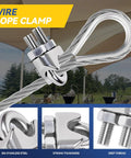 Close-up of Six Pack M6 Stainless Steel Wire Rope Cable Clamps Quarter Inch Clips with hex nut driver in outdoor setting