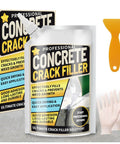 Heavy Duty Self Leveling Concrete Crack Filler With High Elasticity For Driveways, Walkways, And Patios, Waterproof Sealant And Caulking Glue For Outdoor Joints, Easy Mix, 17.6 Fl Oz pouch with gloves and scraper.