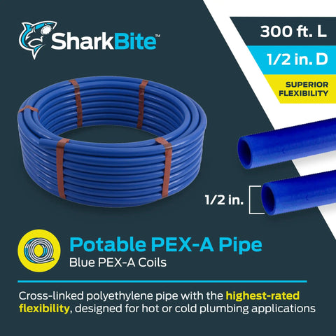 Half Inch 300 Foot Blue PEX A Flexible Water Tubing For Plumbing Potable Water Lines Made In USA Easy Bend And Long Runs