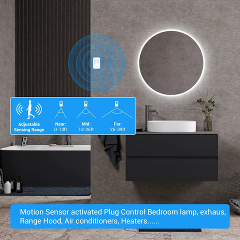 Bathroom with Motion Sensor Switch With Outlet Plug-In For Home Use Auto Turns On Lights Fans Or AC With PIR Infrared Sensor