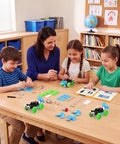 16 Pack Wind Powered Stem Craft Kits For Kids That Make Science Fun With Hands On DIY Vehicle Building Toys Bulk Robotics And Electronic Projects For Group Activities Educational Stem Learning Bundle, classroom table with kids assembling wind cars