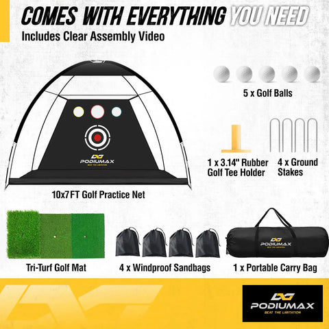 Ten By Seven Foot Golf Practice Net With Mat Noise Reducing Target 5 Balls 4 Sandbags Tee And Carry Bag Built Tough