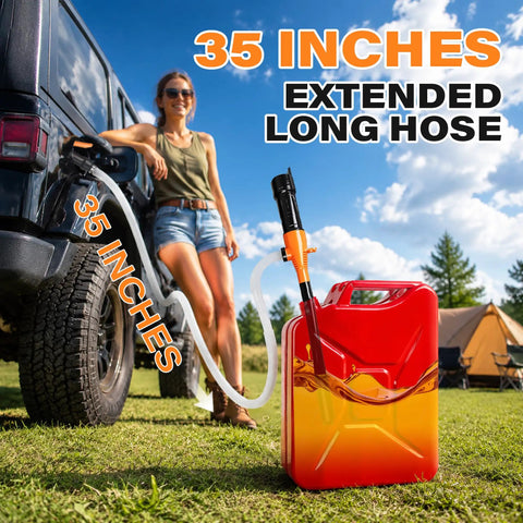 Heavy Duty Battery Powered Fuel Transfer Pump Delivers 2.4 GPM Smooth Flow For Gasoline And Diesel Zero Cord Hassles in use with 35 inch hose