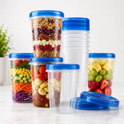 Leakproof 10 Pack 32 Ounce Freezer Storage Containers With Twist Top Lids BPA Free Reusable Food Storage For Meal Prep Leftovers And Pantry Organization Great For Busy Weeknights featuring stacks and colorful food display