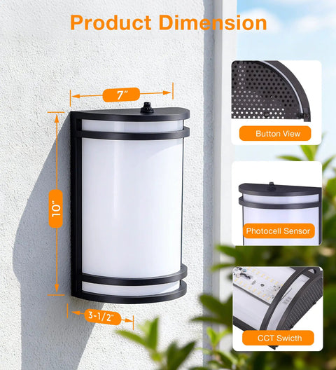 Two Pack Dusk To Dawn LED Outdoor Wall Sconce With Adjustable 3000K 4000K 5000K Color Temperature 15W Oil Rubbed Bronze Finish