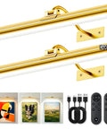 Gold Wireless Picture Lights For Wall Art 2 Pack Rechargeable Wall Spots With Led Battery Screen Dimmable Gallery Bulbs, 16 inch, set with remotes.