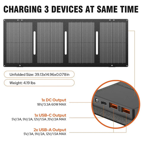 Portable Solar Generator 300W Power Station With Foldable 60W Solar Panel And 280Wh Battery Pack, USB and DC outputs