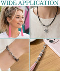 All In One Tibetan Style Cord End Caps Kit 112 Pcs With Silver End Caps Lobster Claps Jump Rings For Bracelet And Necklace Making 8 Styles Fits Leather Cord And Waxed Thread Great Jewelry Supplies shown in use.