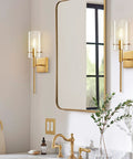 Set Of 2 Modern Indoor Wall Sconces In Antique Brass With Clear Glass Shade Dual Up Down Mount Sleek Wall Decor For Bedroom Living Room Hallway