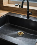 Three And One Half Inch Extra Deep Collar Kitchen Sink Waste Disposal Flange With Built In Strainer Stopper Polished Brass Heavy Duty
