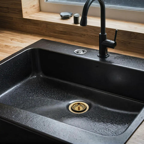Three And One Half Inch Extra Deep Collar Kitchen Sink Waste Disposal Flange With Built In Strainer Stopper Polished Brass Heavy Duty