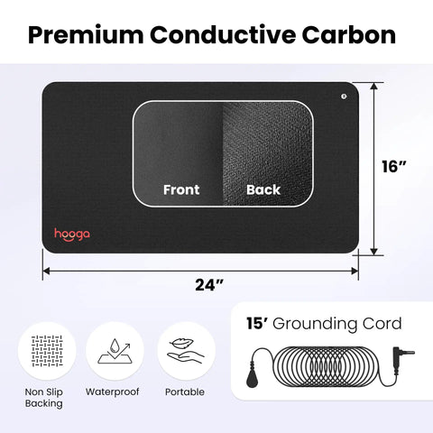 Grounding Mat For Wellness 24x16 Inch Conductive Carbon Pad With 15 Foot Cord Non Slip Rubber Backing Portable Indoor Grounding