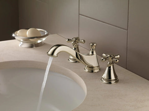 Polished Nickel Faucet Part H295PN Replacement Kit For Fixtures No Fuss Ceramic Disc Cartridge on modern bathroom sink.
