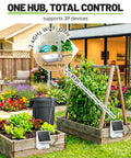Smart WiFi Solar Drip Irrigation System For Indoor And Outdoor Use With App Control displayed in a garden scene