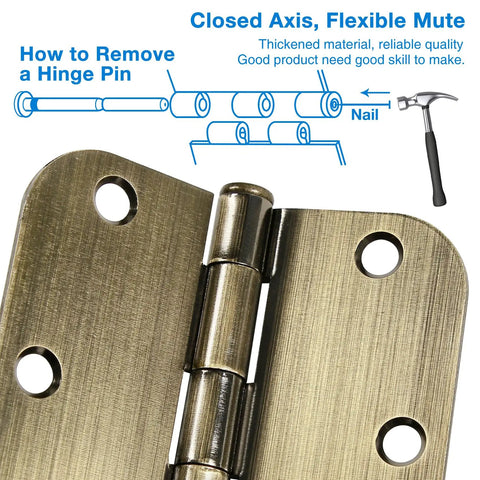 Antique Brass Door Hinges 3.5 Inch Heavy Duty Interior 12 Pack Round Corner 5/8 Radius Swing 270 Degree For Bifold Doors Cabinets And Master Bedroom Storage Decor Metal Hardware Kit With 72 Screws
