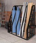 Heavy Duty Vertical Bar Rack Ready To Handle 1500 Lb Wall Mount Storage For Long Parts And Tool Boxes Welded Steel Frame Built Tough For Shop Life with pipes and lumber.