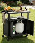 Outdoor Grill Cart With Stainless Steel Tabletop And Storage Cabinet Movable Kitchen Island On Wheels For BBQ Prep