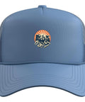 Front view of Chill Light Blue Machinist Trucker Hat With CNC Vise Gauge Square Design showing structured foam and mesh back.