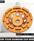 Top Tier Double Row Segmented Diamond Concrete Grinding Wheel For 4 1/2 Inch Angle Grinders 5/8-11 Arbor with 18 segments.