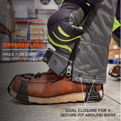 Heavy Duty Insulated Freezer Work Coveralls Built To Blast Through The Deep Freeze With Rock Solid Thermal Armor And Water Repellent Winter Job Gear For Cold Storage Crews feature zippered legs for easy on/off over boots.