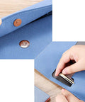 Durable PU Leather A4 File Folder Waterproof Document Holder With Snap Closure Blue showing snap detail and pen holder