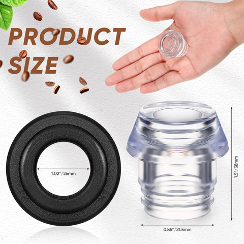 Two replacement Farberware Yosemite percolator parts: black rubber washer ring and clear plastic filter top