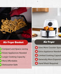 Comparison of Nonstick Oven Air Fryer Basket with traditional air fryer, showcasing benefits like even bakes and easy cleanup.