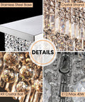 Details of Rectangular Chandelier For Modern Dining Room And Kitchen Island, 6 Light Flush Mount With Luxury K9 Crystal Raindrop Crystals
