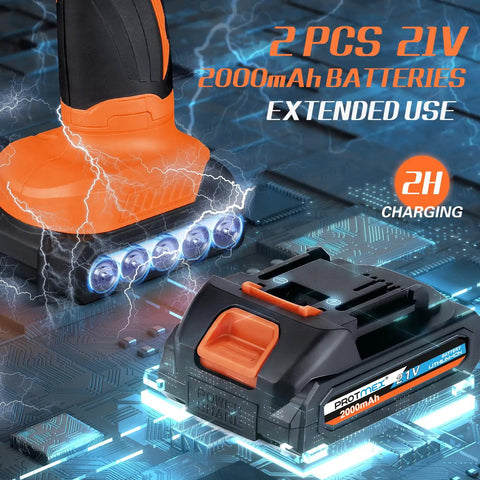 Cordless Car Buffer Polisher Kit With 2x2000mAh 21V Batteries and fast charging.