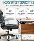 Leather Office Chair With PU Leather, 360 Degree Swivel, ergonomic back, rolling wheels, flip-up armrests beside wooden desk
