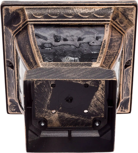 Bottom view of Solar Cast Aluminum LED Post Cap Light For 4x4 Wood Posts Bronze 8 Pack, showing crystalline panel and detail