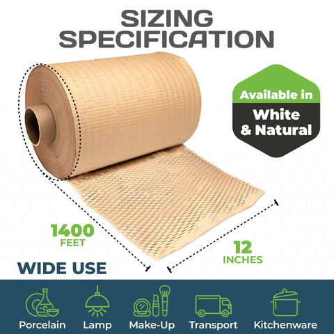 Honeycomb Packing Paper For Shipping And Moving, Eco Friendly Cushioning, Sustainable Packing Material, 12in x 1400ft roll